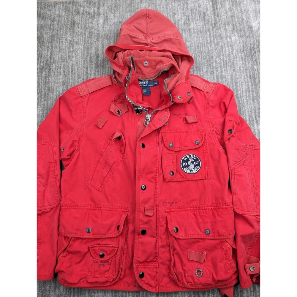Polo Ralph Lauren Jacket USRL Naval Station Marine Military Utility Red Large